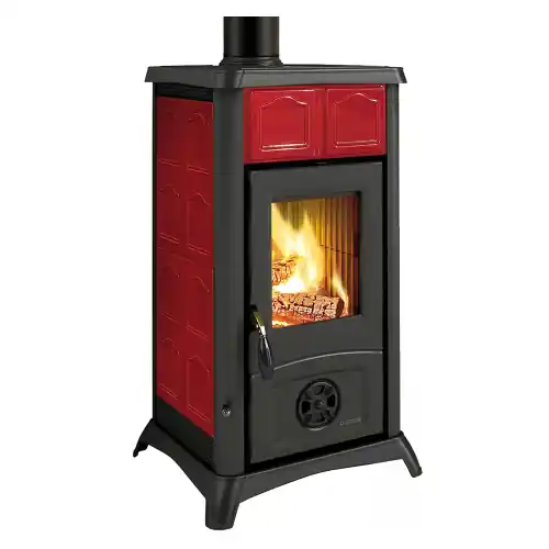 Laatste Kans La Nordica Extraflame stufa a legna Gemma rivestimento esterno in maiolica colore bordeaux 6 kw 172 m³ riscaldabili