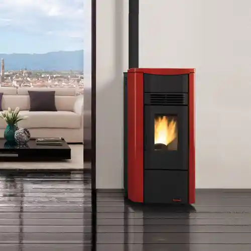 La Nordica Extraflame stufa a pellet Giusy Plus Evo 9,1 kW canalizzata rivestimento in acciaio bordeaux 230 m³ riscaldabili Finale Uitverkoop
