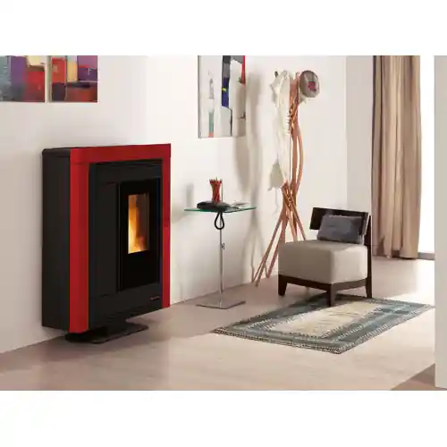 La Nordica Extraflame stufa a pellet Souvenir Steel canalizzata colore bordeaux 11,2 kW 292 m³ stufa pellet canalizzata riscaldamento Lage Kosten