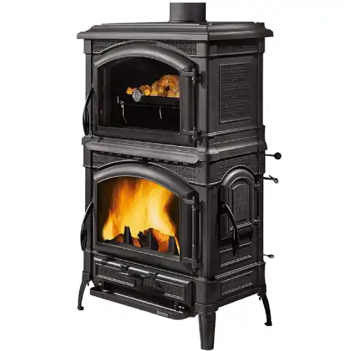 La Nordica Extraflame stufa cucina a legna Isotta Forno Evo con forno smaltato panoramico nero antracite 9,7 kW 278 m³ Weekendaanbieding