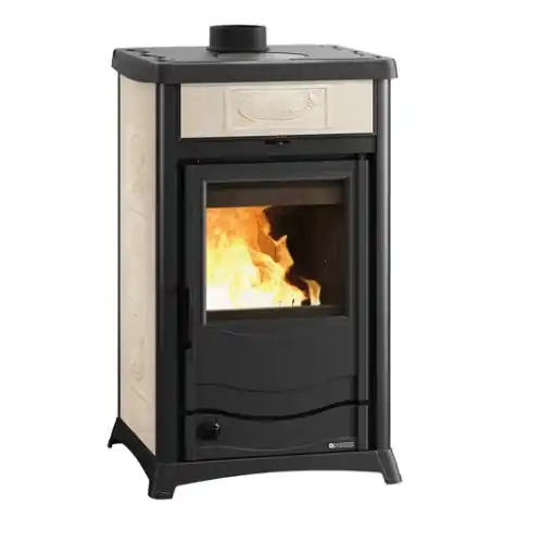 La Nordica Extraflame termostufa a legna Termorossella Plus Evo Dsa 4.0 rivestimento in maiolica pergamena 11,1 kW 318 m³ riscaldabili Bestel Nu