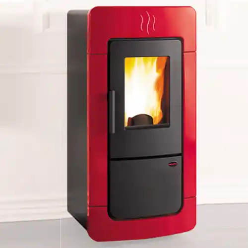 La Nordica Extraflame termostufa a pellet Diadema ACS Idro 31,4 kw per 815 m³ rivestimento in maiolica bordeaux Direct Verzonden