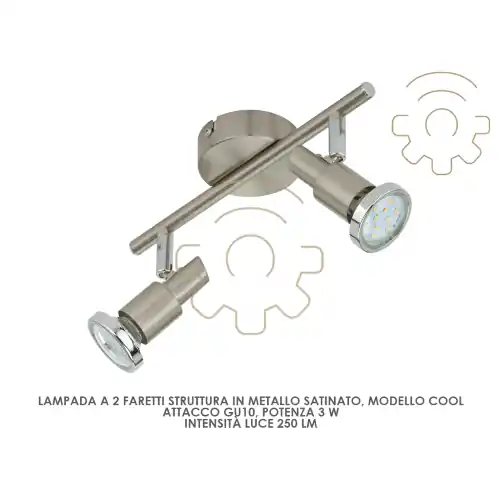 Weekendaanbieding Lampada 2 faretti led Gu10 3W mod Cool struttura metallo satinato 250 lm
