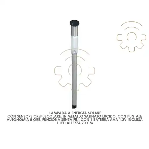 Lampada ad energia solare 1 led h 38,5cm con sensore crepuscolare autonomia 8 ore 1 batteria Ni-Mh 1,2/40 Mah esterno giardino piscina Gecertificeerd