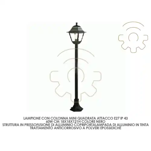 Beperkt Aanbod Lampione con colonna Mini Quadrata E27 60W nero cm35x18x11 esterno