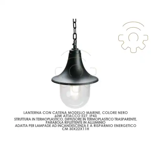 Favoriet Lanterna lampada con catena Marine E27 60W nero cm30x22x11 esterno
