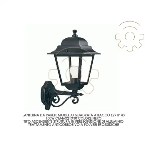 Finale Uitverkoop Lanterna lampada da parete ascendente Quadrata E27 100W nero cm46x21x30 esterno