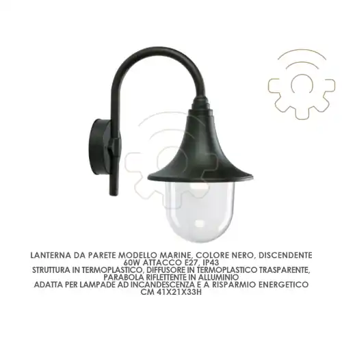 Aanbieding Lanterna lampada da parete discendente Marine E27 40W nero cm41x22x33 esterno
