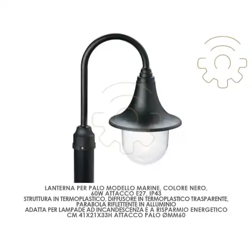 Lanterna lampione per palo Marine E27 60W nero attacco ø mm 60 esterno senza palo Direct Beschikbaar