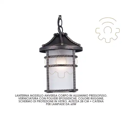 Merkproduct lanterna per esterno Anversa con catena cm 28h in alluminio ruggine lampada 60W