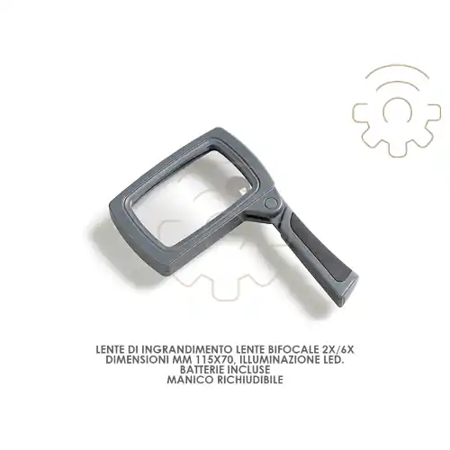 Seizoensaanbieding Lente di ingrandimento con luce led 115 x 70 mm lente bifocale 2x / 6x batterie incluse manico richiudibile