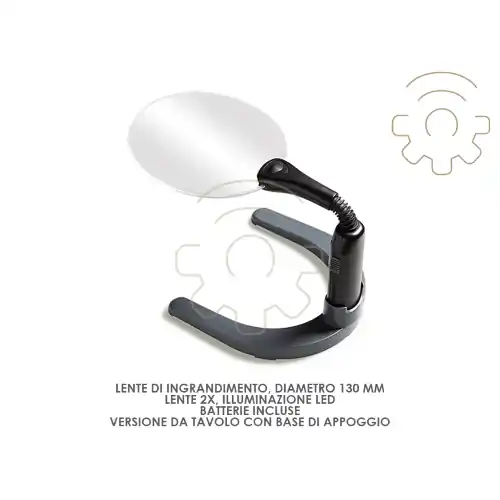 Lente di ingrandimento con luce led ø 130 mm lente 2x batterie incluse base d‘appoggio Gratis Retour