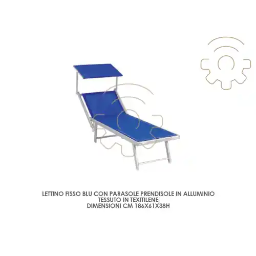 Op = Op lettino fisso blu con parasole prendisole in alluminio per mare e piscina