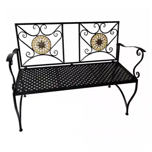 Lif Esmeralda Panchina in metallo verniciato con decoro in mosaico simil pietra 116 x 56 x h 90 cm sedute per esterno per giardino Korting