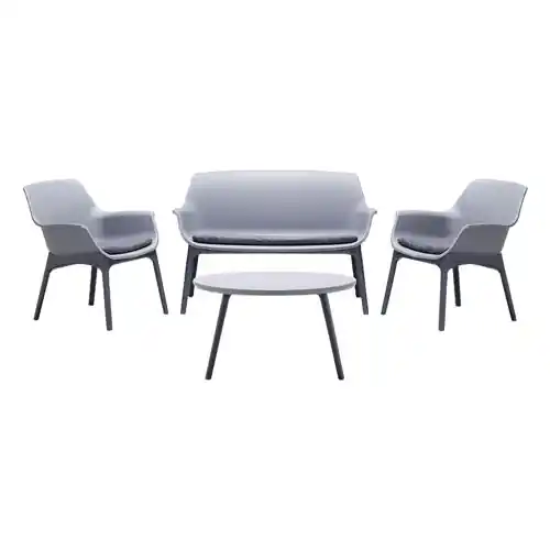 Luxor set salotto da giardino con due poltrone un divano e un tavolino in polipropilene grigio/antracite per esterni e interni Finale Uitverkoop