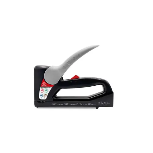 Maestri Rocama 14 4.0 mod.114 fissatrice manuale in metallo con maniglia antiscivolo tasto di regolazione di potenza utilizzabile con quattro diversi tipi di punti e chiodini metallici Alleen Vandaag