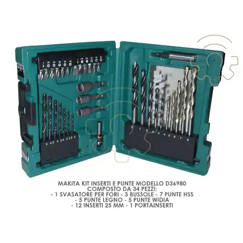 Must-Have Makita kit inserti e punte composto da 34 pezzi mod D36980