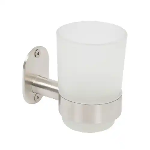 Metaform Blizz Porta spazzolini a parete in acciaio inox AISI 304 spazzolato e vetro 6,8xh9,6x10,5 cm accessori per il bagno porta bicchiere Veilige Betaling