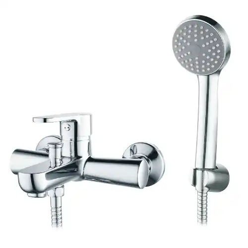 Actieprijs Miscelatore monocomando esterno vasca serie Paco con deviatore automatico completo di doccetta flessibile e gancio in ottone cromato