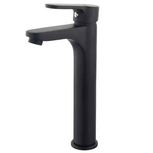 Miscelatore monocomando lavabo alto 17 cm serie Paco in ottone nero opaco senza piletta rubinetteria lavandino Nieuw