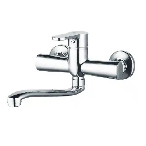 Goedkoop Miscelatore monocomando lavello a muro serie Paco con canna girevole cartuccia Ø 35 mm in ottone cromato rubinetteria lavello