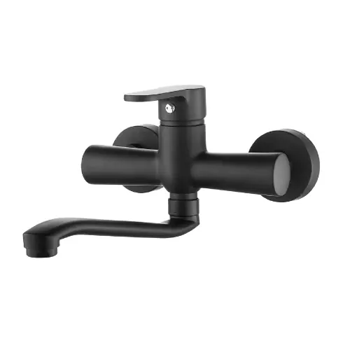 Miscelatore monocomando lavello a muro serie Paco con canna girevole cartuccia Ø 35 mm in ottone nero opaco rubinetteria lavello Uitverkoop