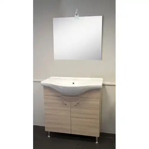 Mobile bagno 2 ante colore olmo con specchio illuminato e lavabo integrale escluso rubinetto Speciale Aanbieding