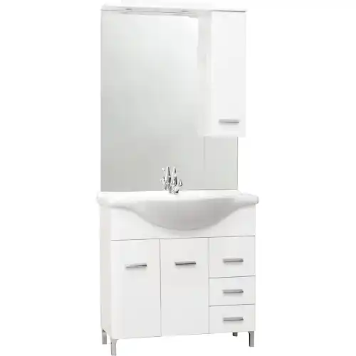 Mobile bagno modello Diana colore bianco completo di lavabo specchio 2 ante 3 cassetti cm 86 x 46,3 x 195 h Shop Nu