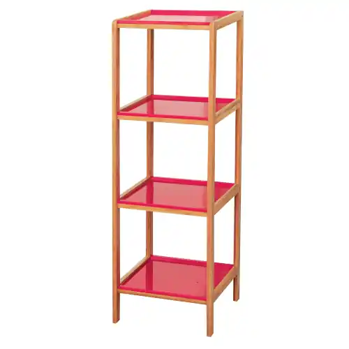 mobile Bamboo libreria scaffale rosso a giorno in legno e metallo 4 ripiani Populair