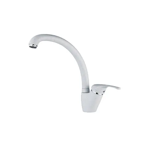 Monocomando lavello monoforo a canna alta girevole Mod. Livorno corpo in ottone granito bianco con cartuccia Ø 40 mm rubinetto cucina (Granito Bianco) Hoge Kwaliteit