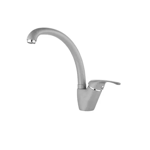 Monocomando lavello monoforo a canna alta girevole Mod. Livorno corpo in ottone granito grigio con cartuccia Ø 40 mm rubinetto cucina (Granito Grigio) Nu Kopen