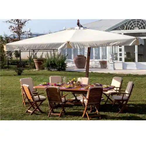 Flitsaanbieding Ombrellone decentrato Aster 3x3 mt a manovella con struttura in legno e telo ecrù in poliestere da giardino esterno