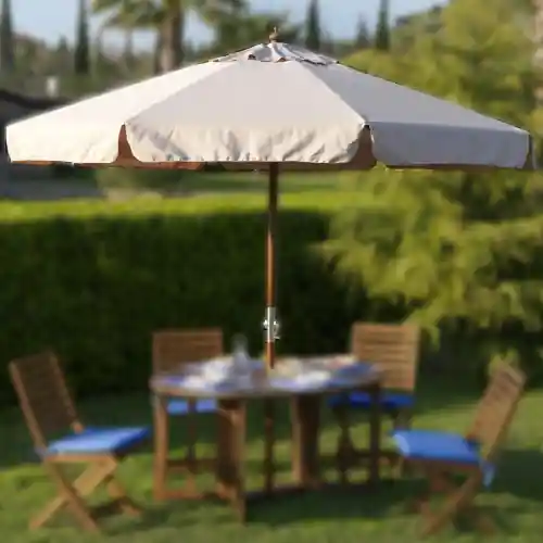 Finale Uitverkoop Ombrellone Island in legno ø300cm top poliestere colore ecrù manovella arredo giardino piscina