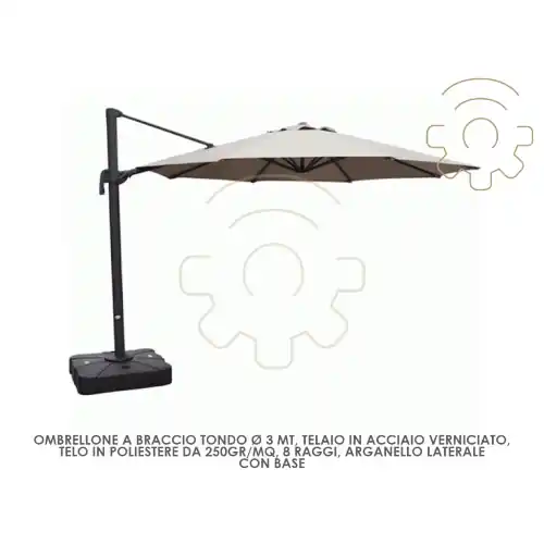 Ombrellone parasole tondo a braccio 3 mt Ø diametro giardino esterno Flitsaanbieding