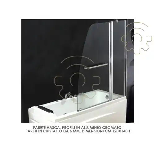 Actieprijs Parete vasca in cristallo da 6 mm profilo alluminio cromato cm 120 x 140 h vasca parete bagno