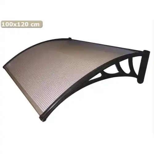 Pensilina per esterno cm 100x120 tettoia modulabile per porte e finestre policarbonato alveolare effetto fumé Snelle Levering