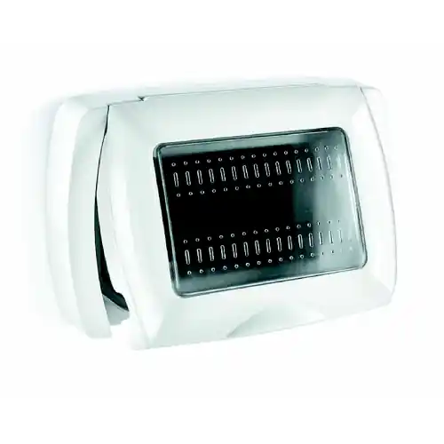 Placca My Life Box System per esterno autoportante con portello per apparecchi tipo My Life a 3 moduli bianco Premium