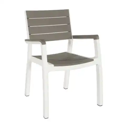 Must-Have Poltrona Harmony in resina antiurto e doghe effetto legno bianco/tortora 58x58x86 cm da giardino esterno