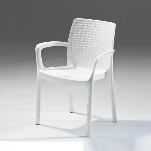 Hoge Kwaliteit Poltrona Melody in resina antiurto effetto polirattan bianca 58x55x83 cm da giardino esterno