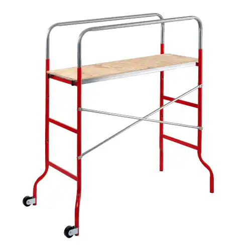 Koop Vandaag Ponteggio trabattello in tubolari di acciaio SUPERMINI cm 144x62x142h con piano di lavoro in legno portata 120 kg con ruote