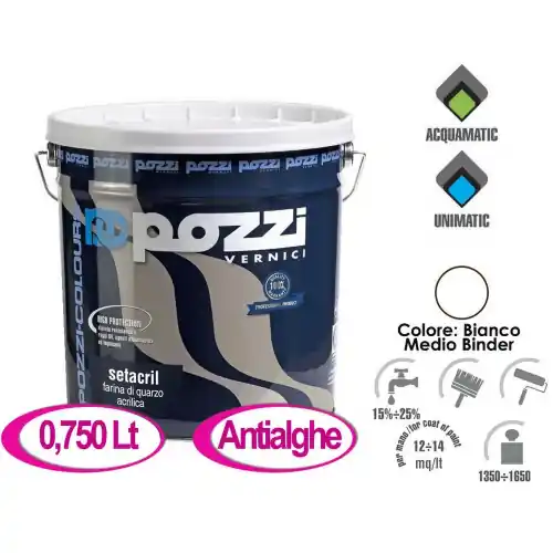Weekendaanbieding Pozzi Setacril 0,750 lt Binder MB bianco farina di quarzo ad effetto seta per pitture e rivestimenti murali esterni