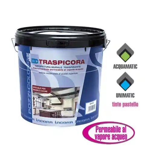 Merkproduct Pozzi Traspicora 13 lt idro pittura bianco traspirante antimuffa speciale per bagni e cucine