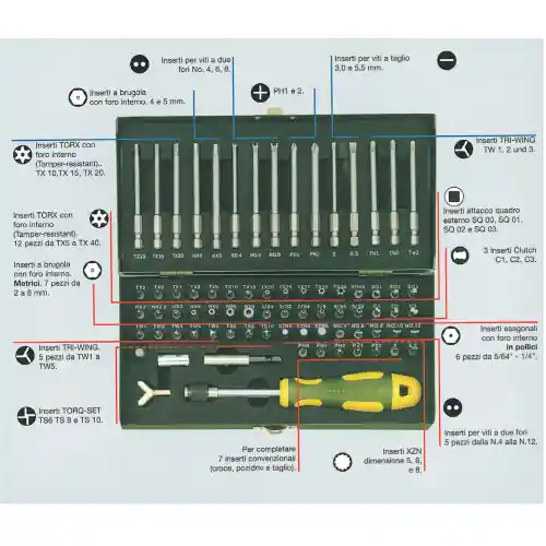 Op = Op Proxxon 23107 kit 75 inserti speciali acciaio cromo vanadio attacco 1/4"