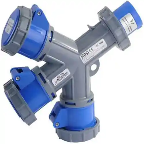 Rosi 1452 adattatore industriale triplo a 3 uscite 16A 2P+T grigio blu 200-250V IP67 Fabrieksprijs