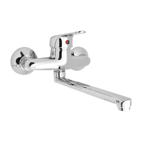 Rubinetto miscelatore monocomando lavello a muro parete serie Ines in ottone cromo Fabrieksprijs