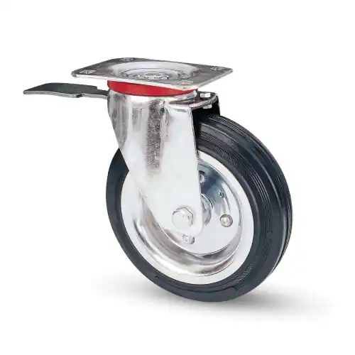 Exclusieve Aanbieding Ruota in gomma e flange in acciaio Ø 125x38 mm Art. 80/Bis portata 100 kg con cuscinetto a rulli e freno