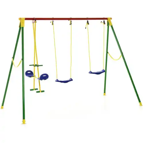 Actieprijs Salmar Kiko 4 Altalena a 4 posti 304x165xH208 cm in acciaio con due sediolini e cavalluccio per bambini giostre da giardino e aree giochi