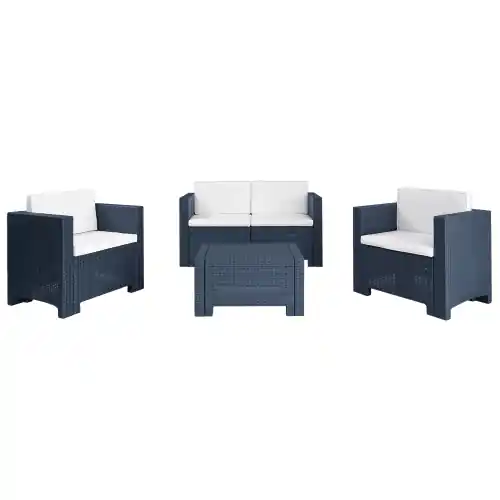 Salotto Capri in resina effetto polirattan antracite composto da divano due poltrone e un tavolino con cuscini da giardino esterno Superprijs