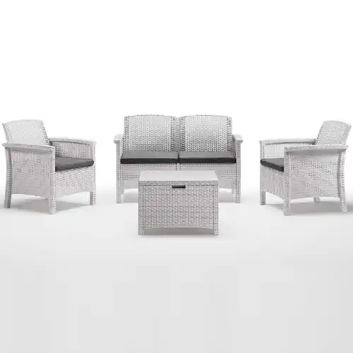 Dagaanbieding Salotto da giardino Venezia con due poltrone divano e tavolino bianco in polipropilene effetto rattan da esterno