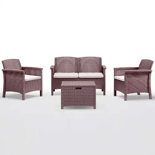 Nieuw Salotto da giardino Venezia con due poltrone divano e tavolino marrone in polipropilene effetto rattan da esterno